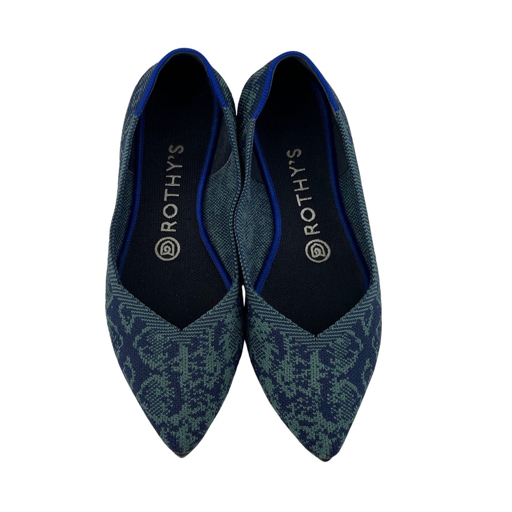 Retired Rothy's The Point Blue Green Knit Flats Women's Shoes 7.5